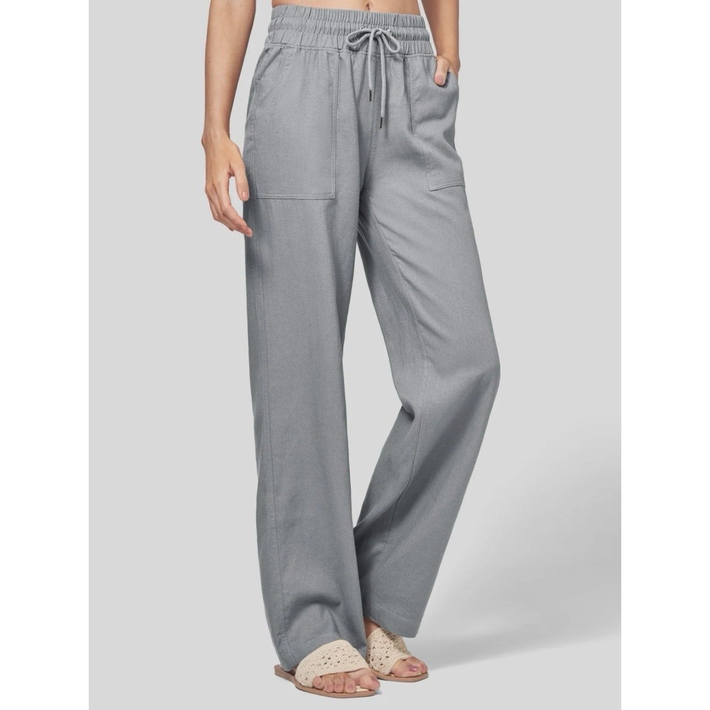 Willit Easy-Wide Leg Linen Cotton Pants Women's Size XXL 2XL Gray Drawstring
